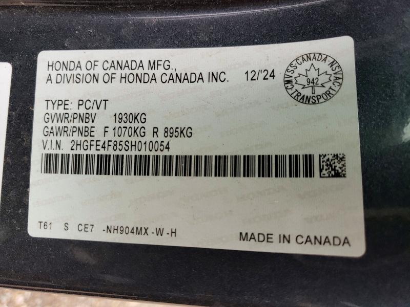 Продажа на аукционе авто 2025 Honda Civic, vin: 2HGFE4F85SH010054, номер лота: 47807086