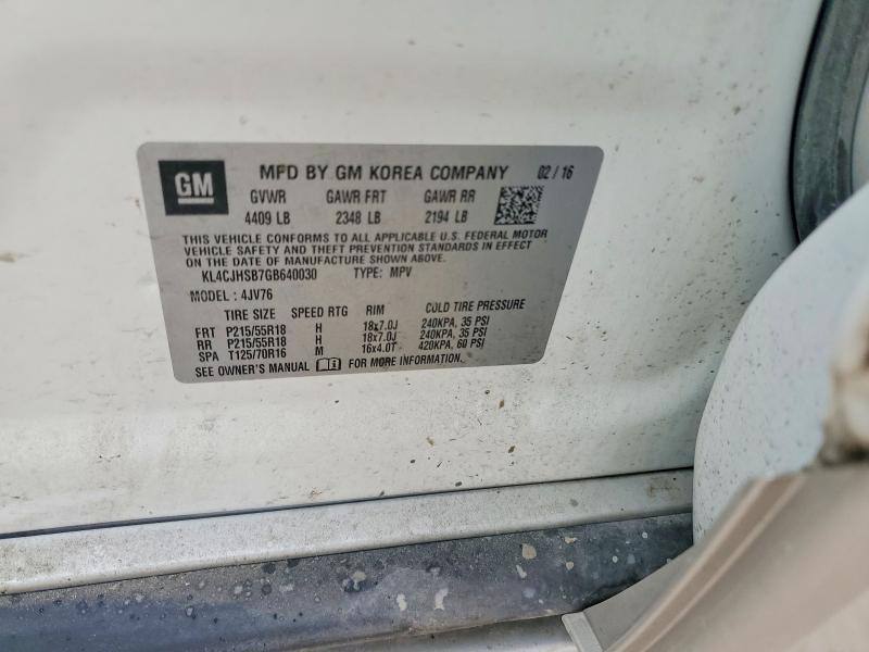 2016 Buick Encore მანქანა იყიდება აუქციონზე, vin: KL4CJHSB7GB640030, აუქციონის ნომერი: 50556426