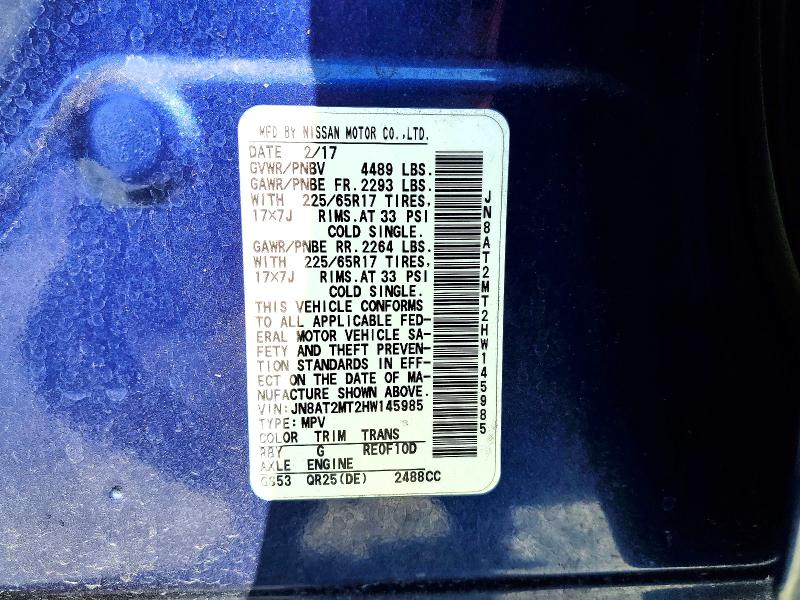Продаж на аукціоні авто 2017 Nissan Rogue, vin: JN8AT2MT2HW145985, номер лоту: 48717206