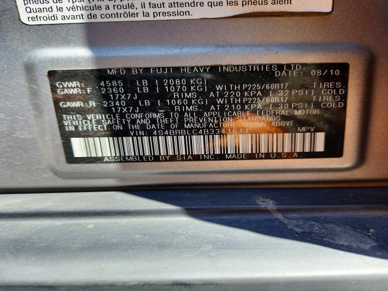 2011 Subaru Outback მანქანა იყიდება აუქციონზე, vin: 4S4BRBLC4B3341611, აუქციონის ნომერი: 51112086