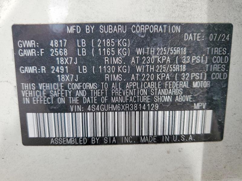 2024 Subaru Crosstrek მანქანა იყიდება აუქციონზე, vin: 4S4GUHM6XR3814129, აუქციონის ნომერი: 47886686