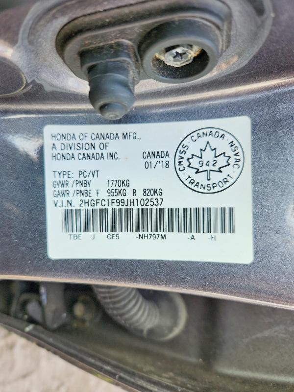 Aukcja sprzedaży 2018 Honda Civic, vin: 2HGFC1F99JH102537, numer aukcji: 45959126