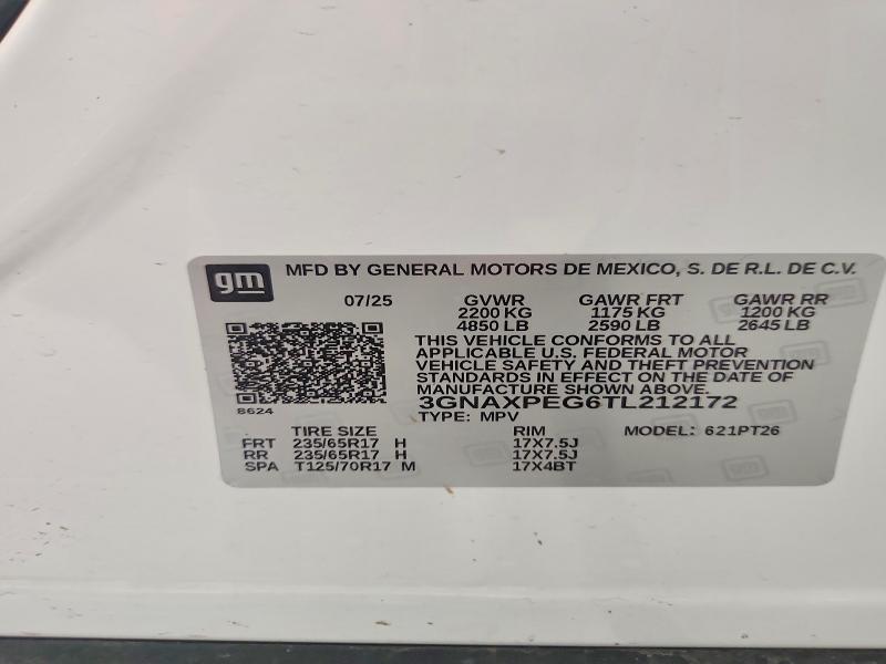 Продаж на аукціоні авто 2026 Chevrolet Equinox, vin: 3GNAXPEG6TL212172, номер лоту: 51621486