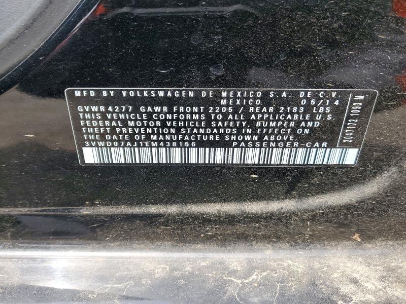 Auction sale of the 2014 Volkswagen Jetta, vin: 3VWD07AJ1EM438156, lot number: 50715776