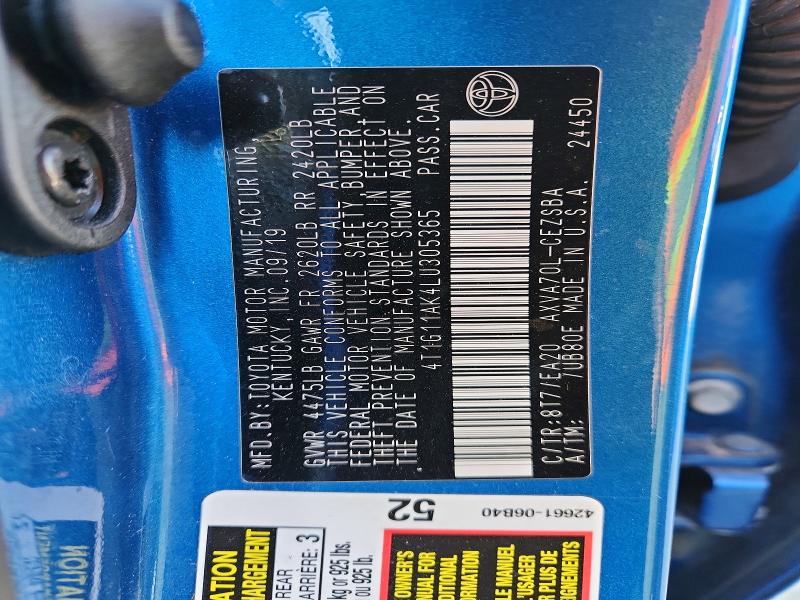49107546 :رقم المزاد ، 4T1G11AK4LU305365 vin ، 2020 Toyota Camry مزاد بيع