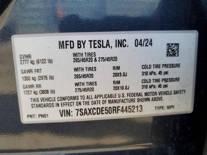Aukcja sprzedaży 2024 Tesla Model X, vin: 7SAXCDE50RF445213, numer aukcji: 49576826