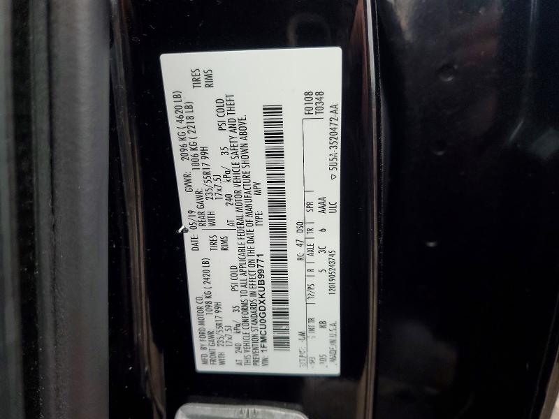 Auction sale of the 2019 Ford Escape, vin: 1FMCU0GDXKUB99771, lot number: 48260926