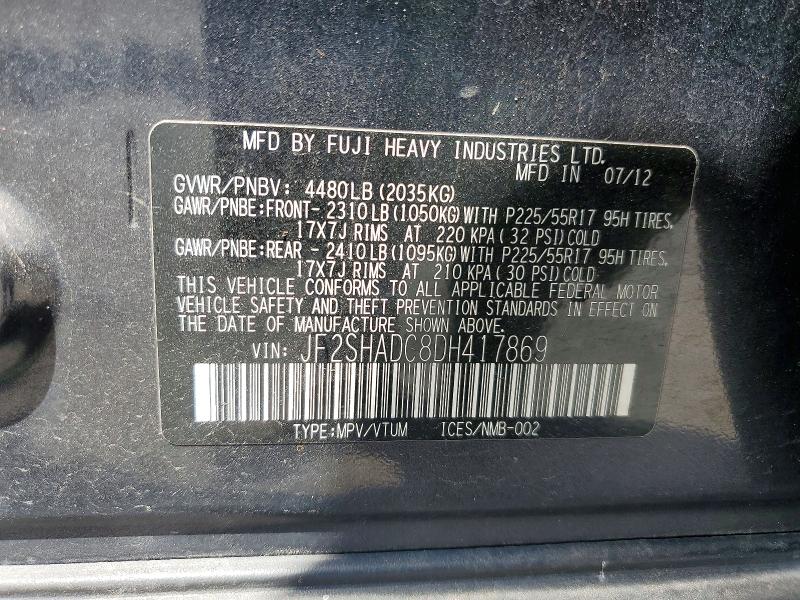 Продаж на аукціоні авто 2013 Subaru Forester, vin: JF2SHADC8DH417869, номер лоту: 51826396
