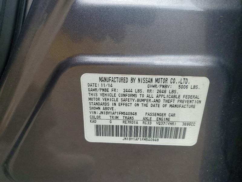 Aukcja sprzedaży 2015 Infiniti Q70, vin: JN1BY1AP1FM540948, numer aukcji: 51290426