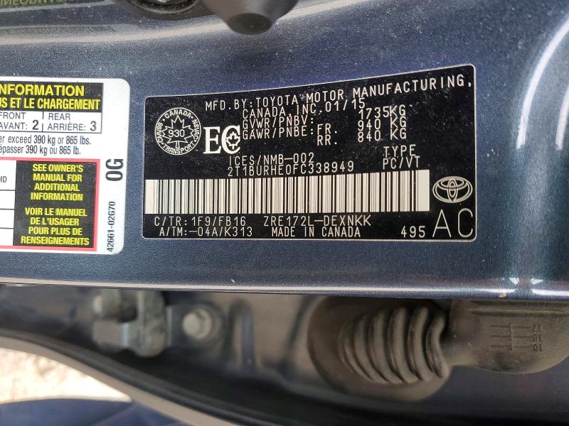 Aukcja sprzedaży 2015 Toyota Corolla, vin: 2T1BURHE0FC338949, numer aukcji: 48142016