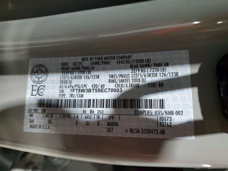 2025 Ford F350 მანქანა იყიდება აუქციონზე, vin: 1FT8W3BT5SEC70003, აუქციონის ნომერი: 49647596