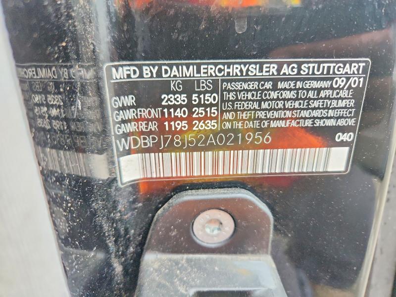 Aukcja sprzedaży 2002 Mercedes-benz Cl, vin: WDBPJ78J52A021956, numer aukcji: 51294526