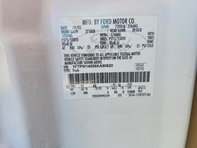 51907016 :رقم المزاد ، 1FTPW14556KA90820 vin ، 2006 Ford F150 مزاد بيع