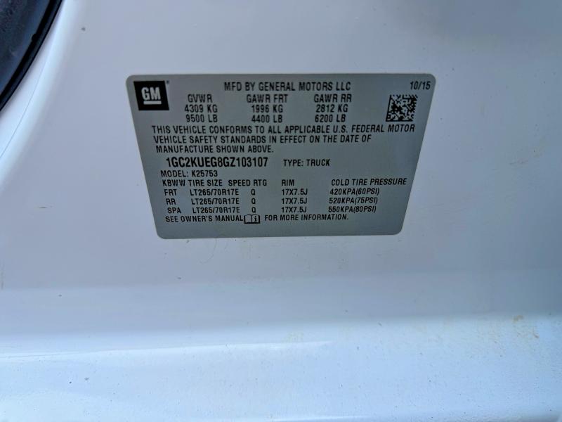 2016 Chevrolet Silverado მანქანა იყიდება აუქციონზე, vin: 1GC2KUEG8GZ103107, აუქციონის ნომერი: 49323436
