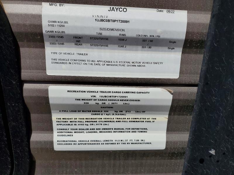 2023 Jayco Jay Jay Flight მანქანა იყიდება აუქციონზე, vin: 1UJBC0BT0P1T20091, აუქციონის ნომერი: 48872396