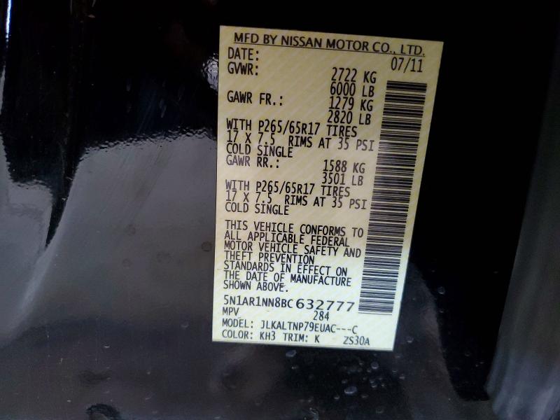 Продаж на аукціоні авто 2011 Nissan Pathfinder, vin: 5N1AR1NN8BC632777, номер лоту: 51191076