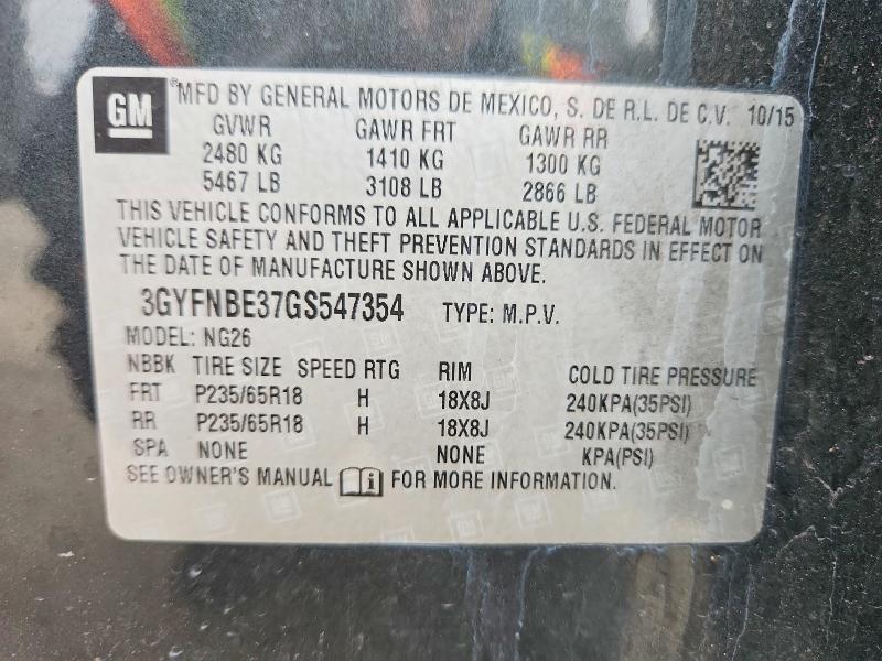 51617836 :رقم المزاد ، 3GYFNBE37GS547354 vin ، 2016 Cadillac Srx مزاد بيع