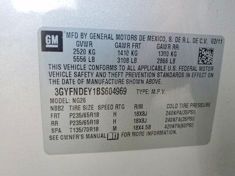 2011 Cadillac Srx მანქანა იყიდება აუქციონზე, vin: 3GYFNDEY1BS604969, აუქციონის ნომერი: 50930086