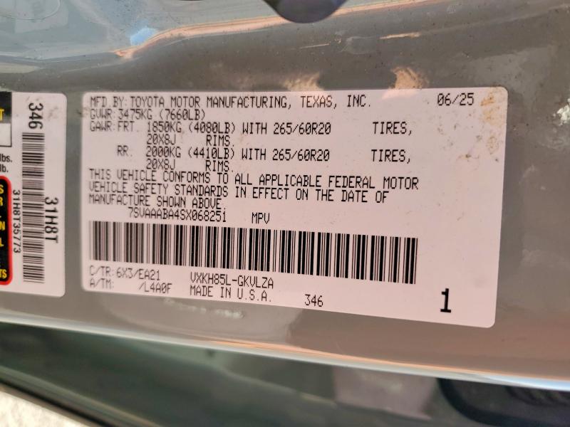 48845976 :رقم المزاد ، 7SVAAABA4SX068251 vin ، 2025 Toyota Sequoia مزاد بيع