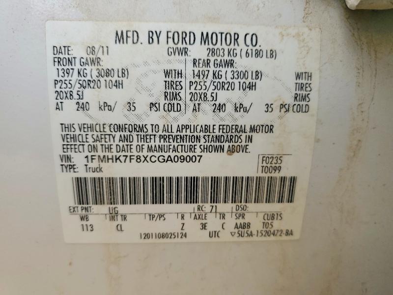 50520566 :رقم المزاد ، 1FMHK7F8XCGA09007 vin ، 2012 Ford Explorer مزاد بيع