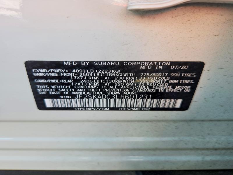50692506 :رقم المزاد ، JF2SKADC3LH601231 vin ، 2020 Subaru Forester مزاد بيع