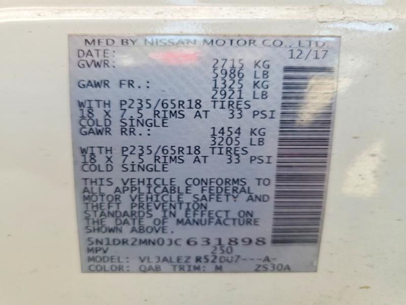 2018 Nissan Pathfinder მანქანა იყიდება აუქციონზე, vin: 5N1DR2MN0JC631898, აუქციონის ნომერი: 49677746
