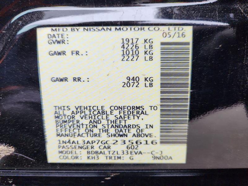Aukcja sprzedaży 2016 Nissan Altima, vin: 1N4AL3AP7GC235616, numer aukcji: 51876716