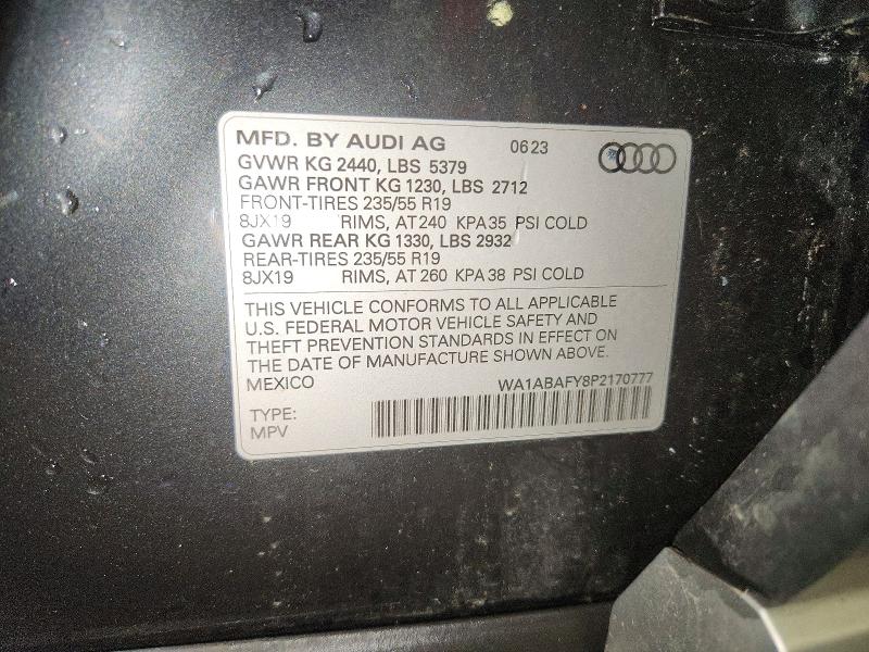 2023 Audi Q5 მანქანა იყიდება აუქციონზე, vin: WA1ABAFY8P2170777, აუქციონის ნომერი: 51686416