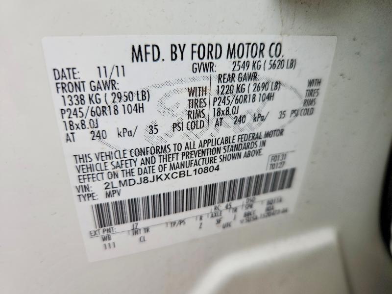 49584786 :رقم المزاد ، 2LMDJ8JKXCBL10804 vin ، 2012 Lincoln Townhouse Mkx مزاد بيع