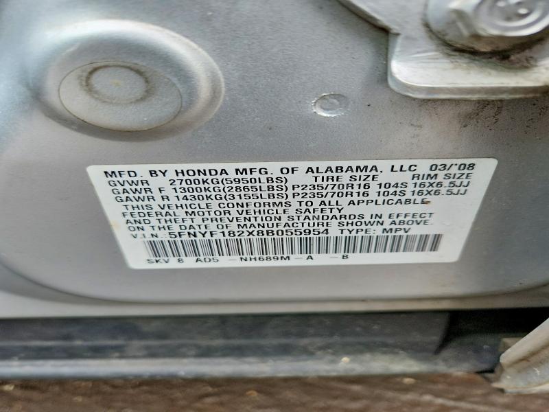 Auction sale of the 2008 Honda Pilot, vin: 5FNYF182X8B055954, lot number: 51803236