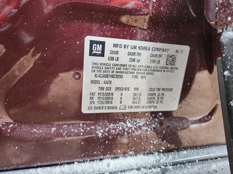 50455336 :رقم المزاد ، KL4CJASB7HB230255 vin ، 2017 Buick Encore مزاد بيع