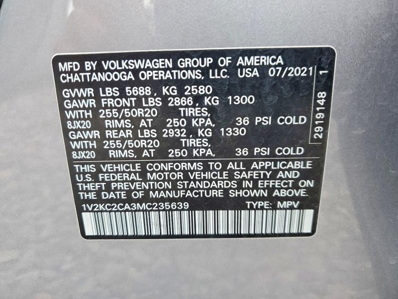 Продаж на аукціоні авто 2021 Volkswagen Atlas Cross Sport, vin: 1V2KC2CA3MC235639, номер лоту: 51656656