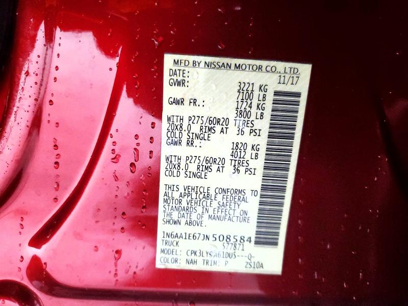 Aukcja sprzedaży 2018 Nissan Titan, vin: 1N6AA1E67JN508584, numer aukcji: 50239796
