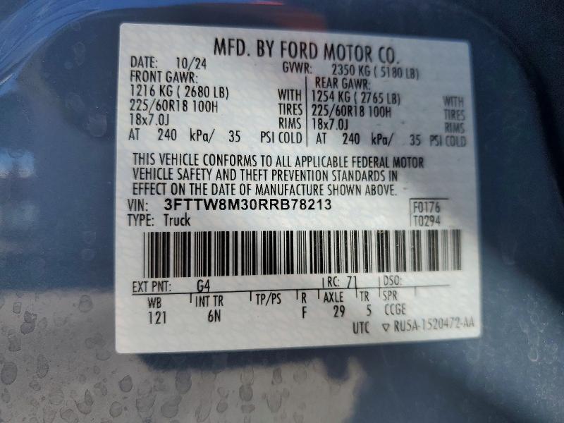 49808916 :رقم المزاد ، 3FTTW8M30RRB78213 vin ، 2024 Ford Maverick مزاد بيع