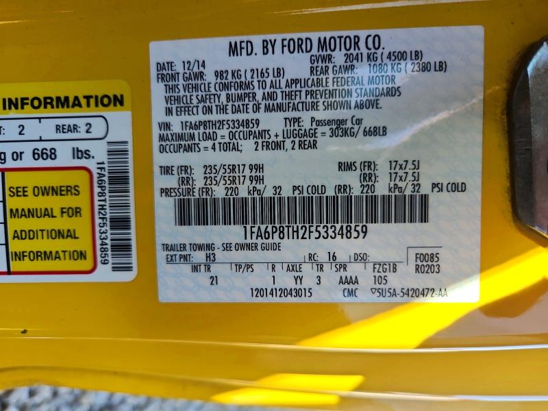 Aukcja sprzedaży 2015 Ford Mustang, vin: 1FA6P8TH2F5334859, numer aukcji: 48866416
