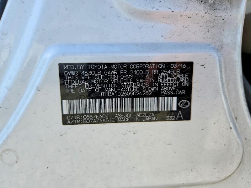 51822936 :رقم المزاد ، JTHBA1D26G5026282 vin ، 2016 Lexus Is مزاد بيع