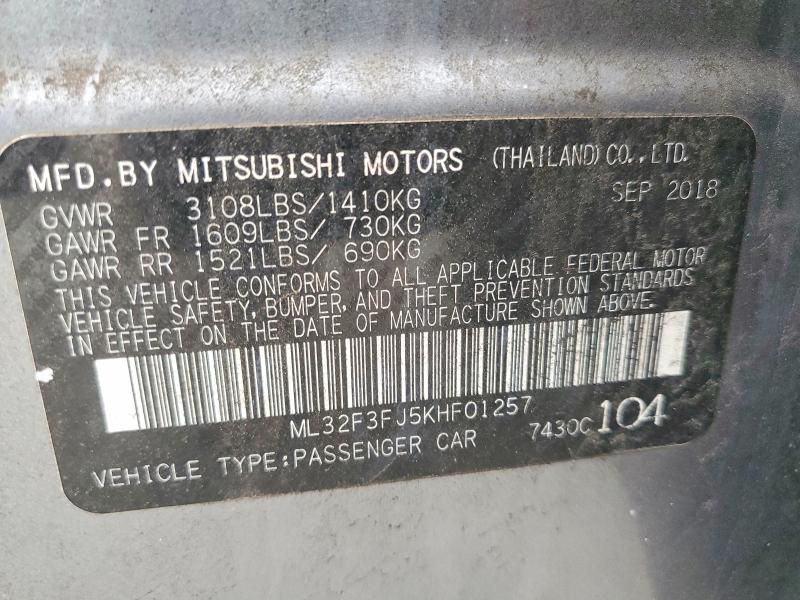 Продажа на аукционе авто 2019 Mitsubishi Mirage, vin: ML32F3FJ5KHF01257, номер лота: 51570356