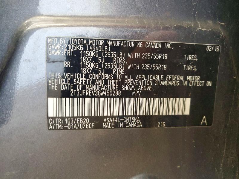 Продаж на аукціоні авто 2016 Toyota Rav4, vin: 2T3JFREV3GW450288, номер лоту: 49284376