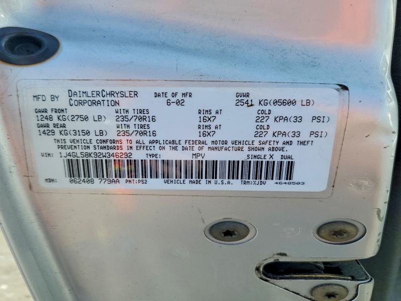Aukcja sprzedaży 2002 Jeep Liberty, vin: 1J4GL58K92W346292, numer aukcji: 47959076