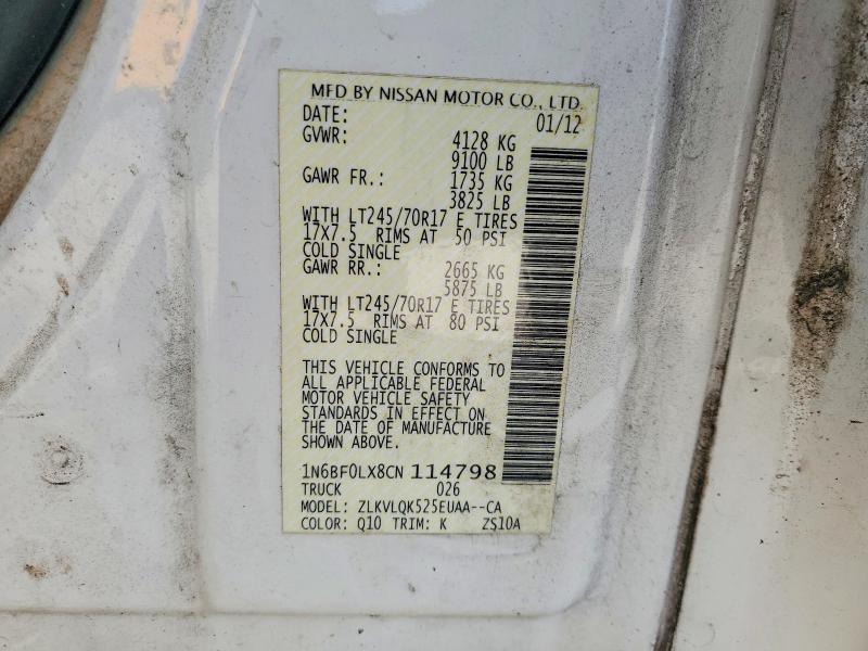 2012 Niss Nv 1500 მანქანა იყიდება აუქციონზე, vin: 1N6BF0LX8CN114798, აუქციონის ნომერი: 47830456