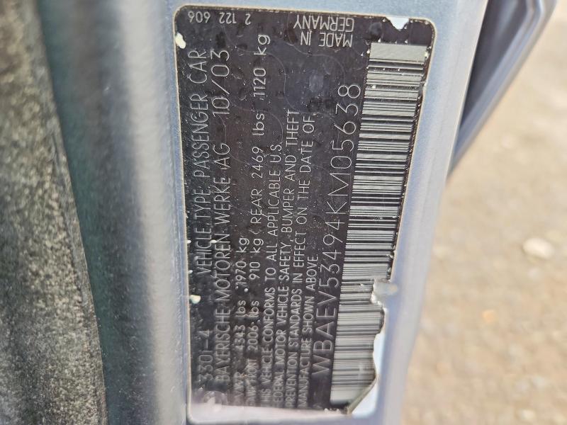 50957646 :رقم المزاد ، WBAEV53494KM05638 vin ، 2004 Bmw 330 مزاد بيع