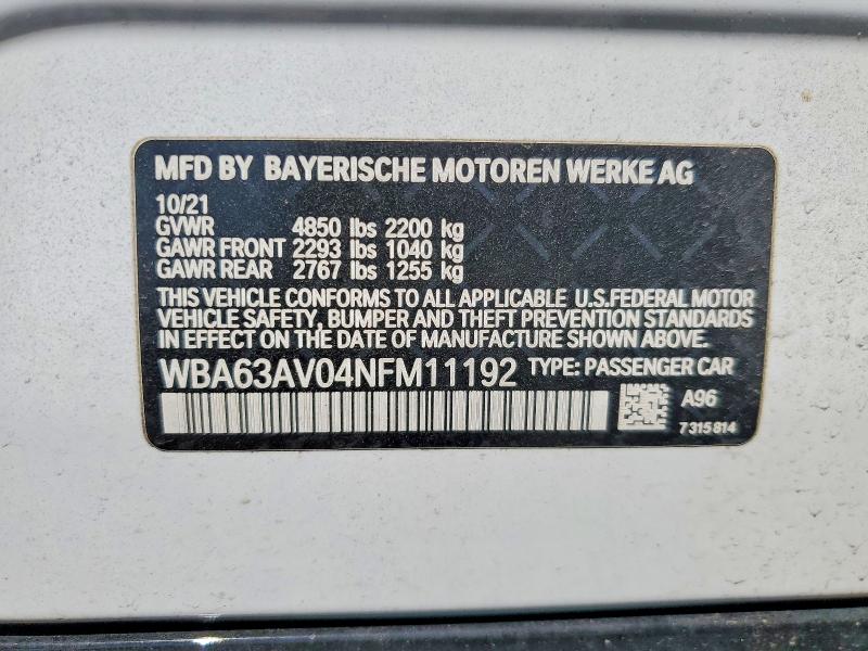 Aukcja sprzedaży 2022 Bmw 430i, vin: WBA63AV04NFM11192, numer aukcji: 51101196