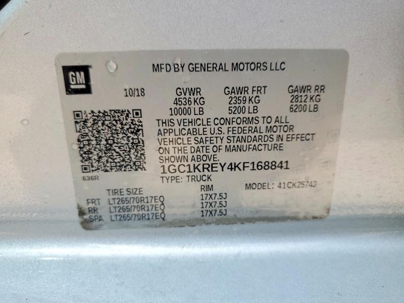 Aukcja sprzedaży 2019 Chevrolet Silverado, vin: 1GC1KREY4KF168841, numer aukcji: 49881466