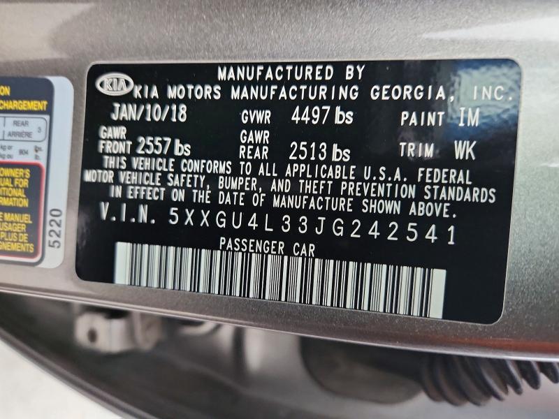 Продаж на аукціоні авто 2018 Kia Optima, vin: 5XXGU4L33JG242541, номер лоту: 50747516