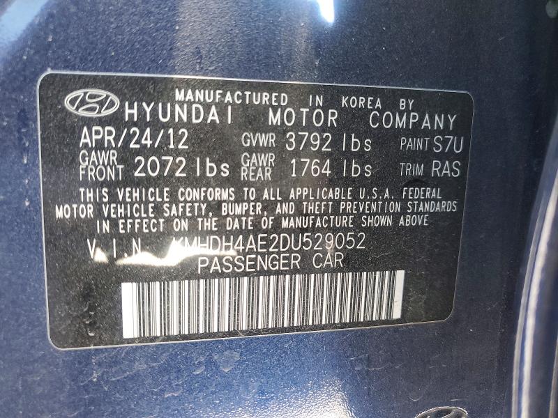 51040786 :رقم المزاد ، KMHDH4AE2DU529052 vin ، 2013 Hyundai Elantra مزاد بيع