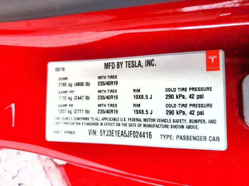 Aukcja sprzedaży 2018 Tesla Model 3, vin: 5YJ3E1EA5JF024416, numer aukcji: 50318806