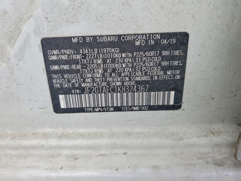 Aukcja sprzedaży 2019 Subaru Crosstrek, vin: JF2GTAEC1KH324367, numer aukcji: 48094656