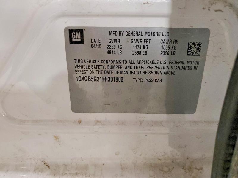 51202566 :رقم المزاد ، 1G4GB5G31FF301805 vin ، 2015 Buick Lacrosse مزاد بيع