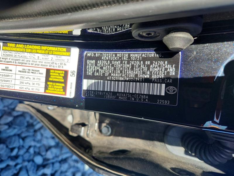 49486236 :رقم المزاد ، 4T1C11BK7NU049481 vin ، 2022 Toyota Camry مزاد بيع