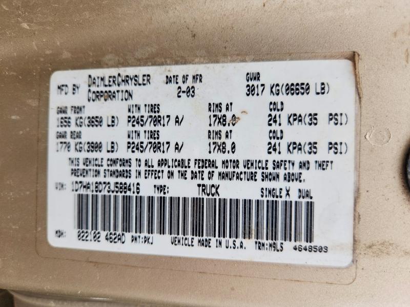 Aukcja sprzedaży 2003 Dodge Ram 1500, vin: 1D7HA18D73J588416, numer aukcji: 51979546